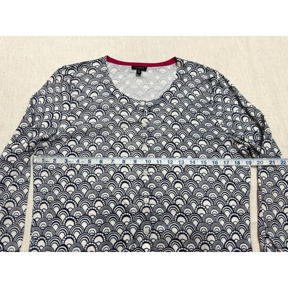 Talbots Women Cardigan Sweater Blue White Medium Business Casual Office Corporat